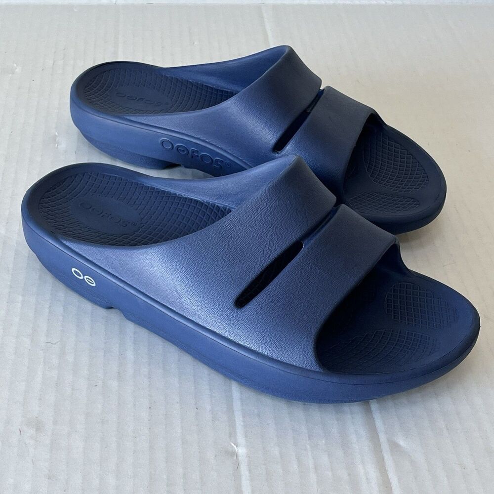OOFOS OOahh Recovery Sandals Blue Unisex Slides Womens 10 Mens 8 OOfoam Comfort